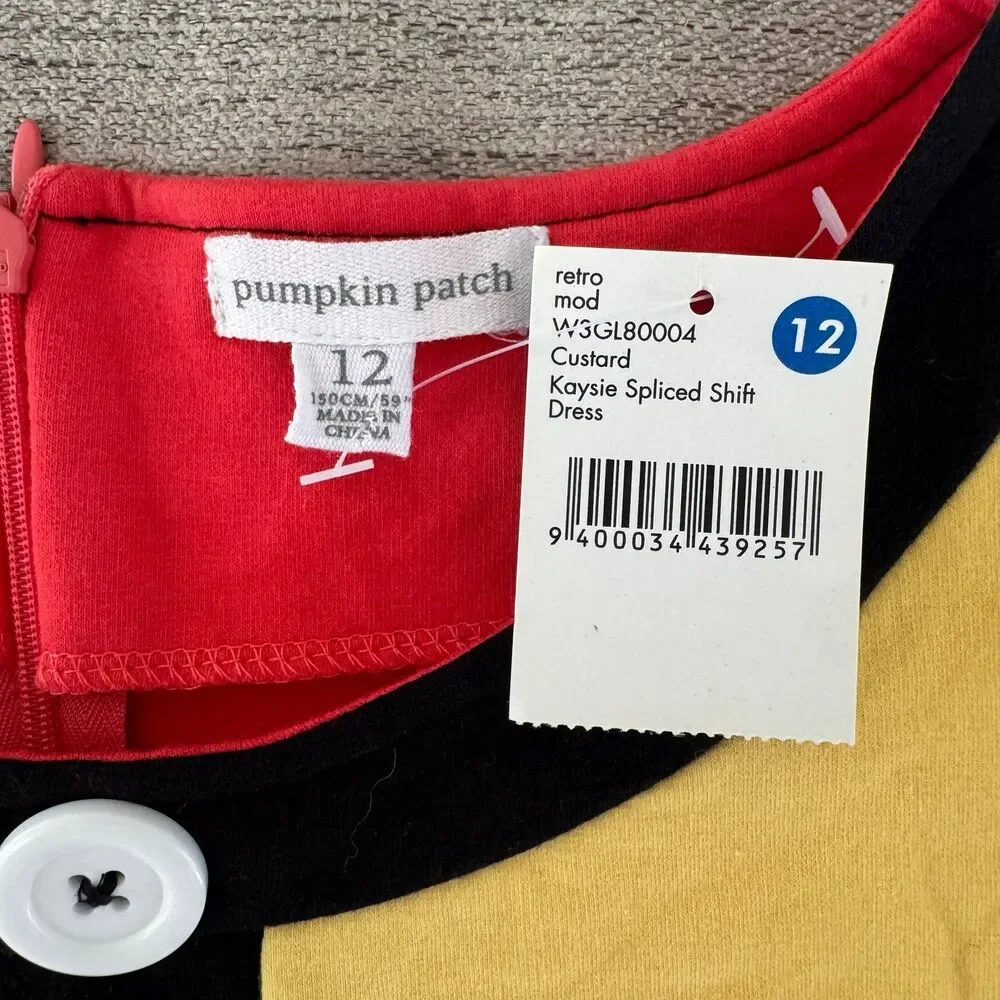 NWT Pumpkin Patch Girls Kaysie Spliced Shift Dress Color Block Mondrian Retro 12